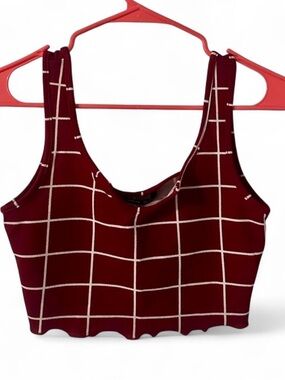SHEIN Burgundy and White Grid Crop Top